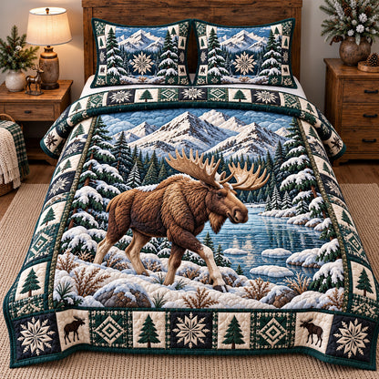 Alpine Moose Wanderer 3-Piece Quilted Bedding Set GFTOTP22178