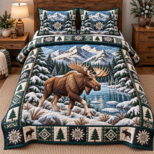 Alpine Moose Wanderer 3-Piece Quilted Bedding Set GFTOTP22178