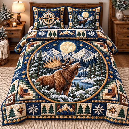 Moonlit Moose Melody 3-Piece Quilted Bedding Set GFTOTP22179
