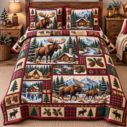 Rustic Moose Haven 3-Piece Quilted Bedding Set GFTOTP22182