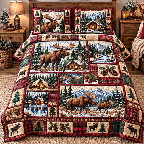 Rustic Moose Haven 3-Piece Quilted Bedding Set GFTOTP22182