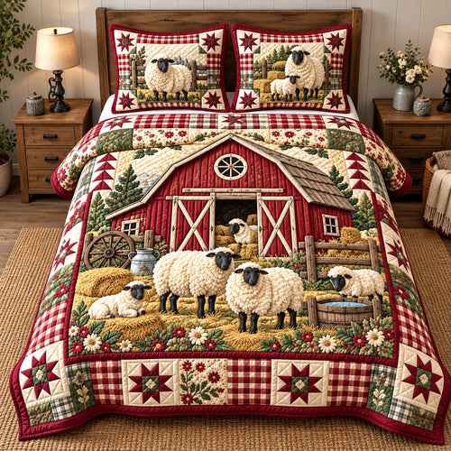 Crimson Barnyard Mates 3-Piece Quilted Bedding Set GFTOTP22185