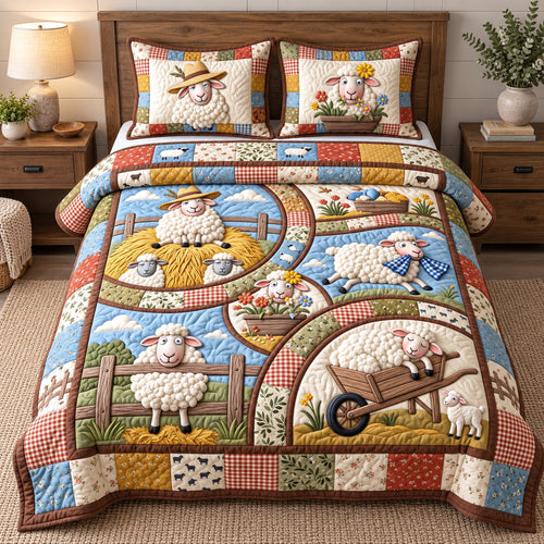 Rustic Wool Patches 3-Piece Quilted Bedding Set GFTOTP22188