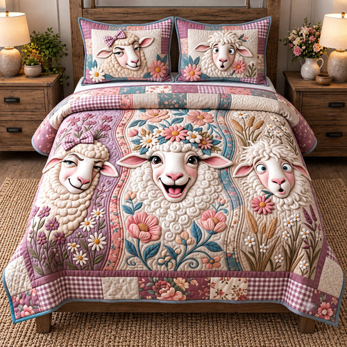 Floral Fleece Friends 3-Piece Quilted Bedding Set GFTOTP22189