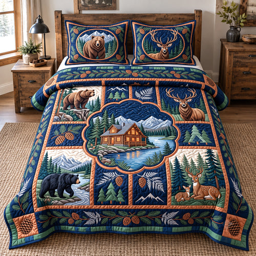 Midnight Forest Patchwork 3-Piece Quilted Bedding Set GFTOTP22219