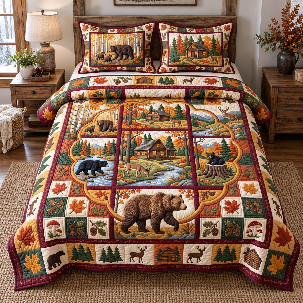Autumn Forest Patchwork 3-Piece Quilted Bedding Set GFTOTP22220