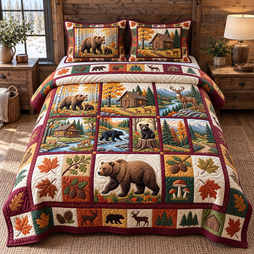 Autumn Forest Patchwork 3-Piece Quilted Bedding Set GFTOTP22221