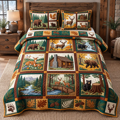 Autumn Forest Patchwork 3-Piece Quilted Bedding Set GFTOTP22222