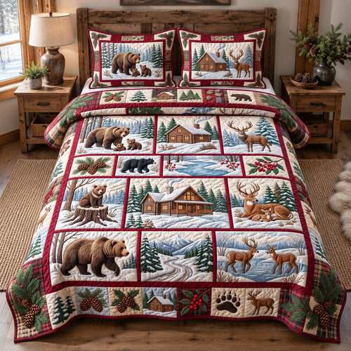 Christmas Forest Patchwork 3-Piece Quilted Bedding Set GFTOTP22223