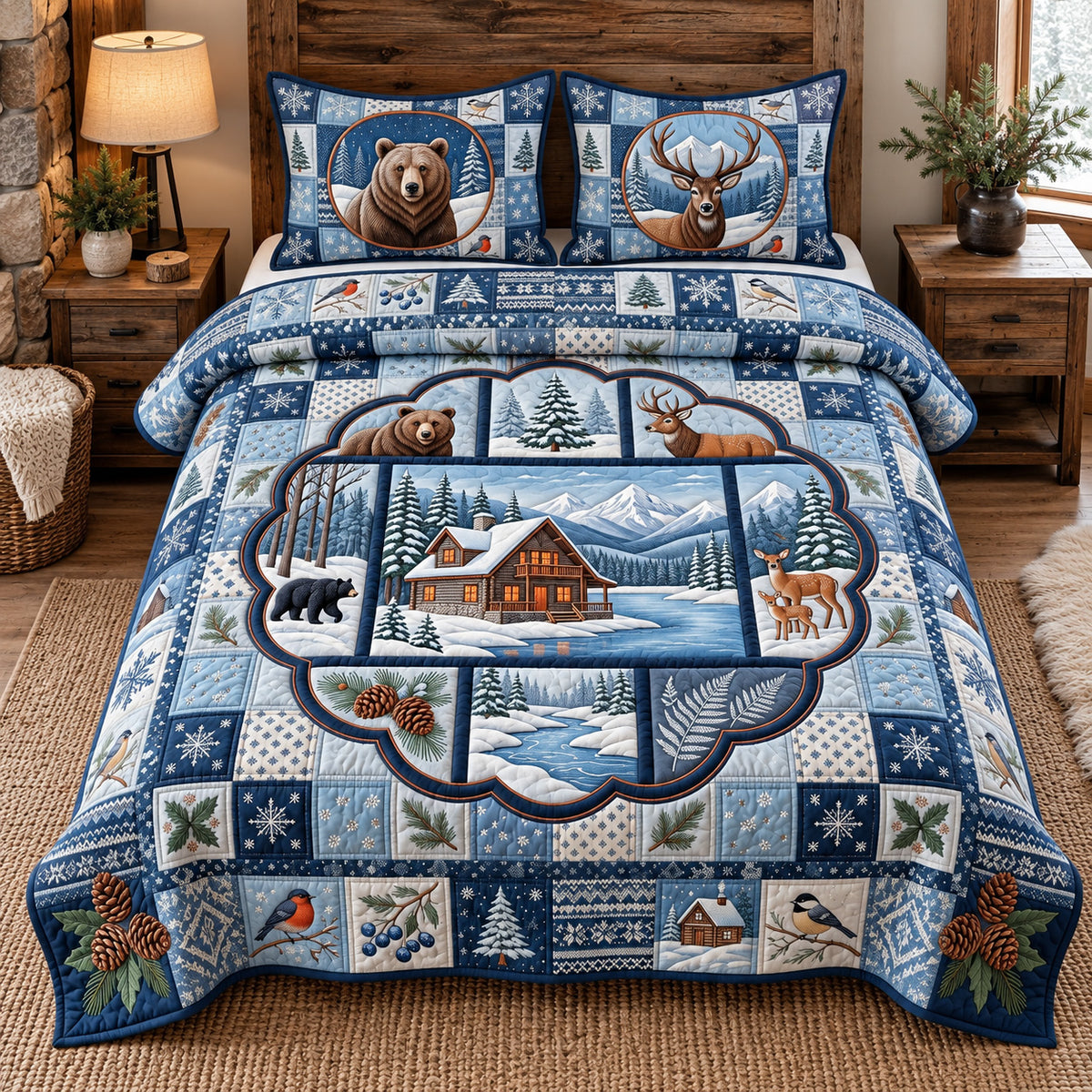 Winter Forest Patchwork 3-Piece Quilted Bedding Set GFTOTP22224