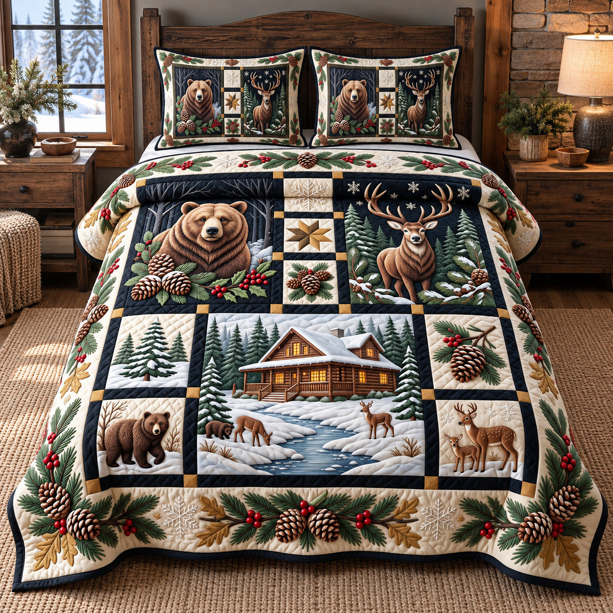 Winter Forest Patchwork 3-Piece Quilted Bedding Set GFTOTP22225