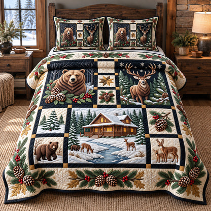 Winter Forest Patchwork 3-Piece Quilted Bedding Set GFTOTP22225