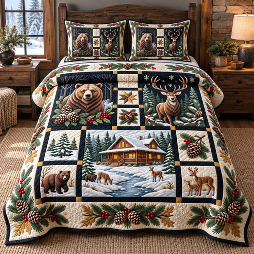Winter Forest Patchwork 3-Piece Quilted Bedding Set GFTOTP22225