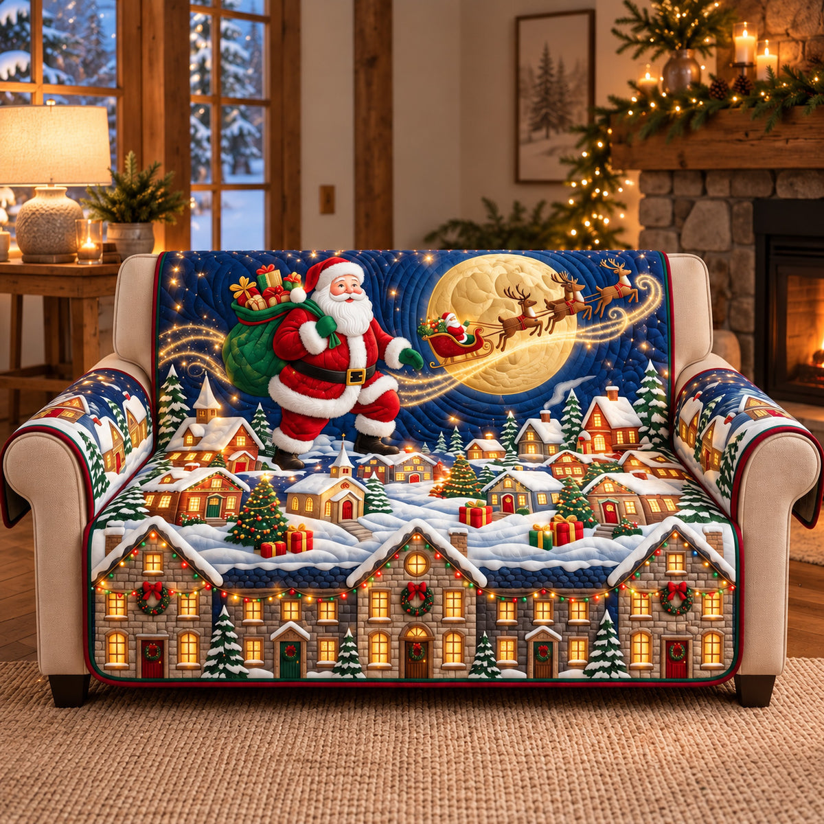 Santa Moonlight Flight Quilted Sofa Cover GFTOTP22262