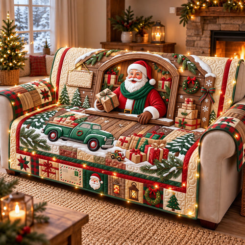 Rustic Santa Cabin Quilted Sofa Cover GFTOTP22267