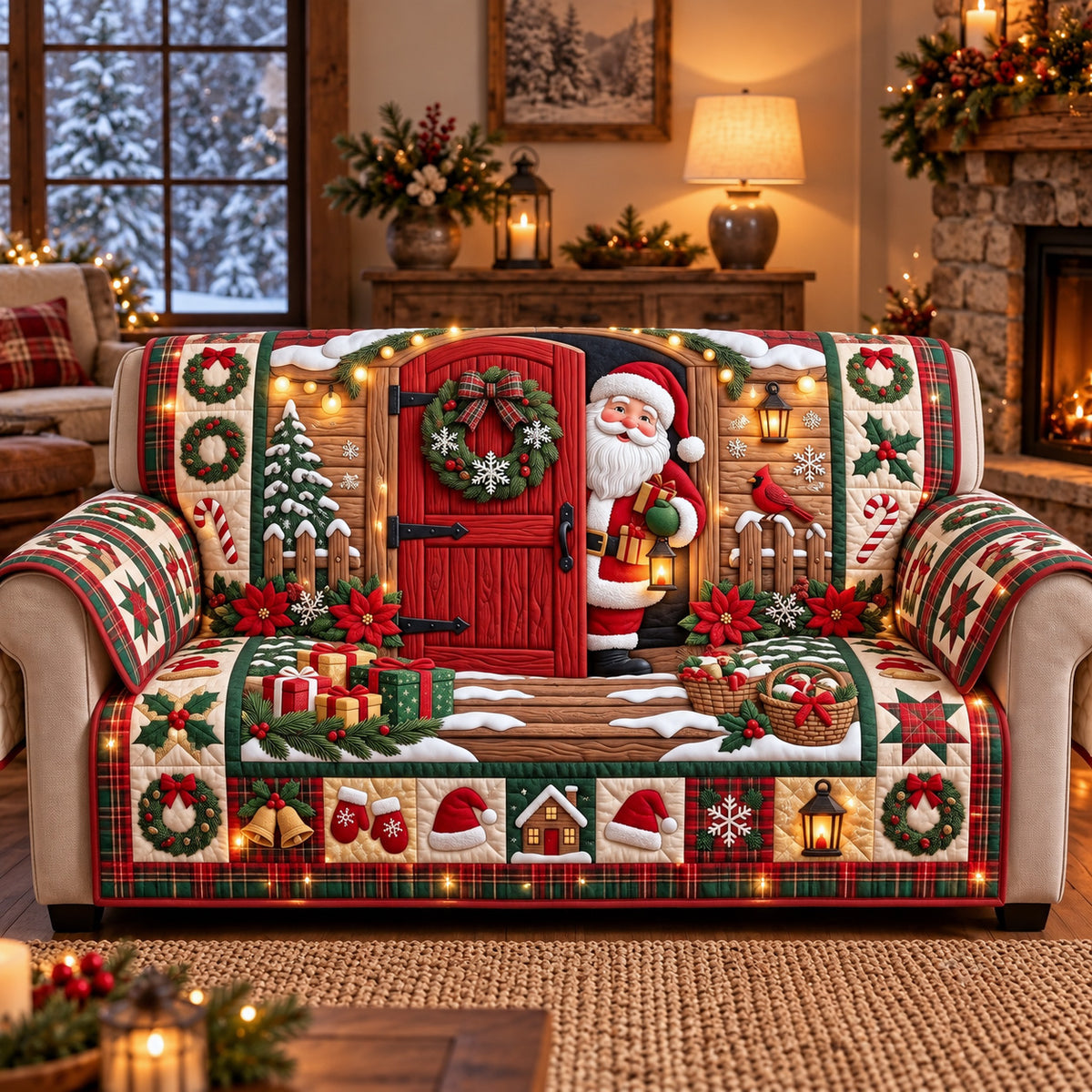Santa Welcome Quilted Sofa Cover GFTOTP22268