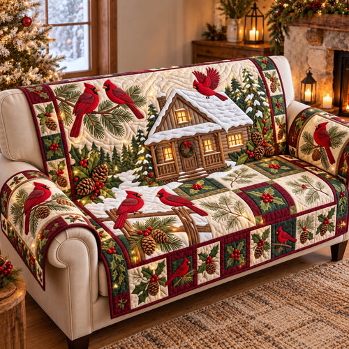 Cozy Cardinal Cabin Quilted Sofa Cover GFTOTP22270