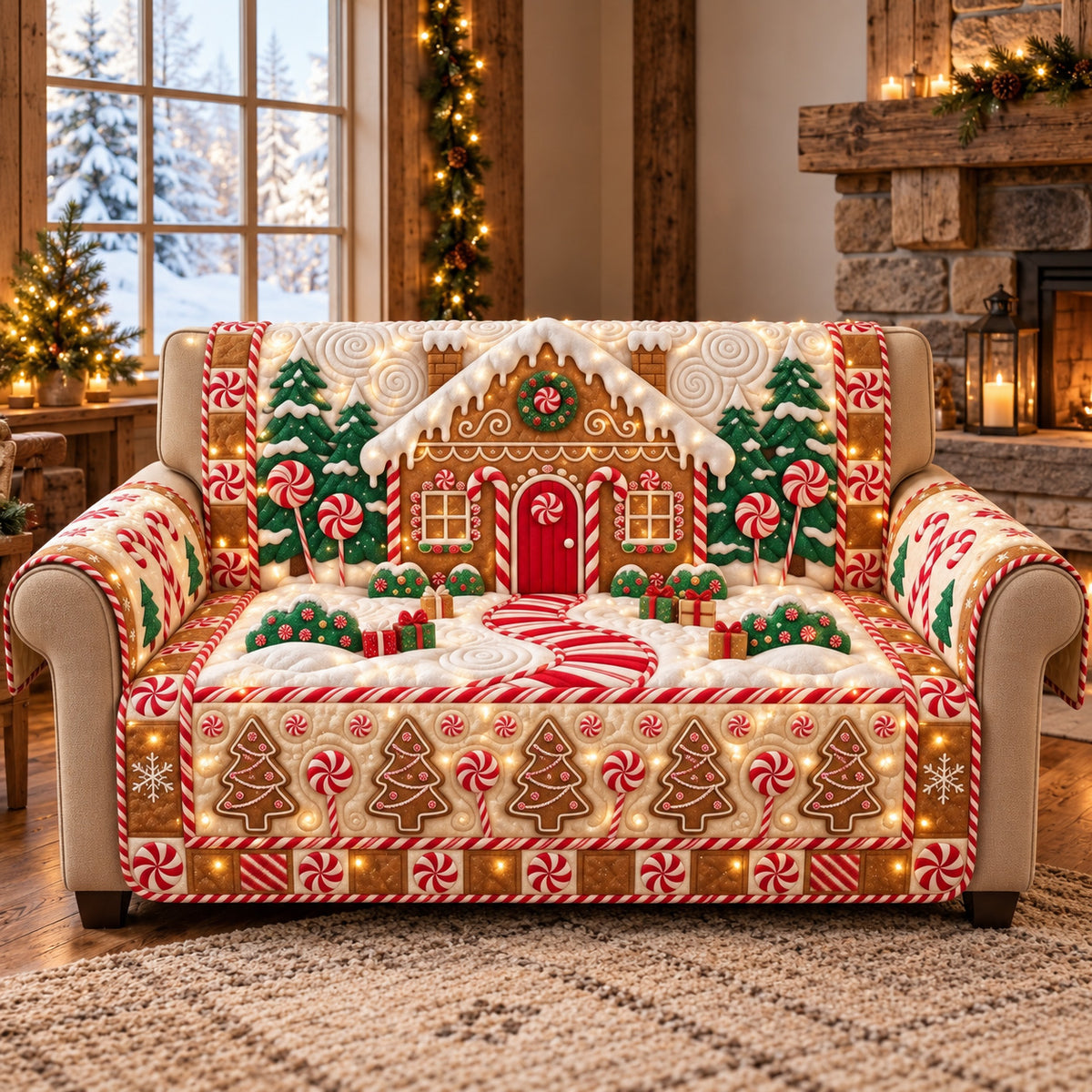 Sweet Gingerbread Cottage Quilted Sofa Cover GFTOTP22271