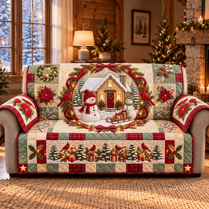 Jolly Snowman Cottage Quilted Sofa Cover GFTOTP22272
