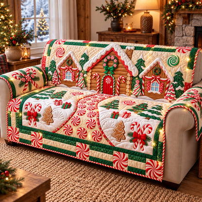 Merry Gingerbread Village Quilted Sofa Cover GFTOTP22273