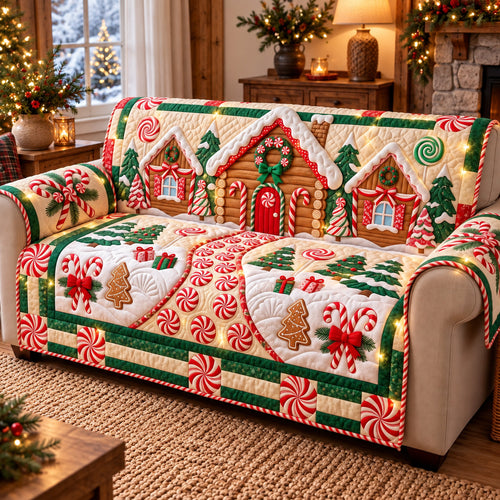 Merry Gingerbread Village Quilted Sofa Cover GFTOTP22273