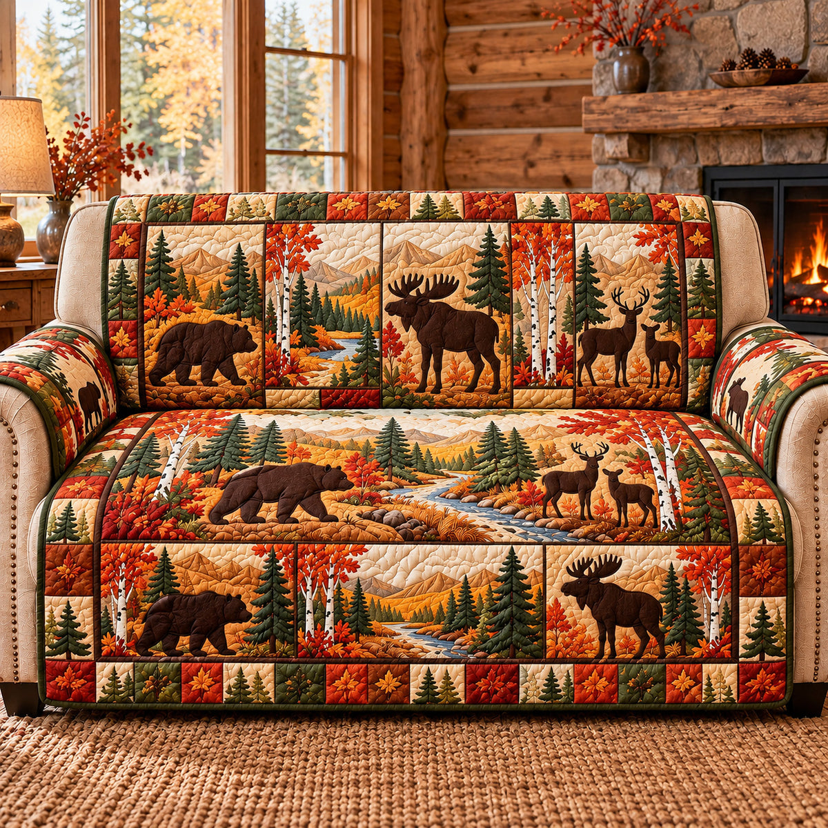 Forest Patchwork Quilted Sofa Cover GFTOTP22352