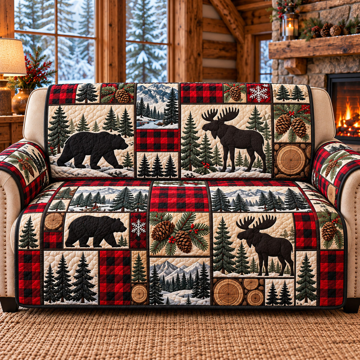 Forest Patchwork Quilted Sofa Cover GFTOTP22353