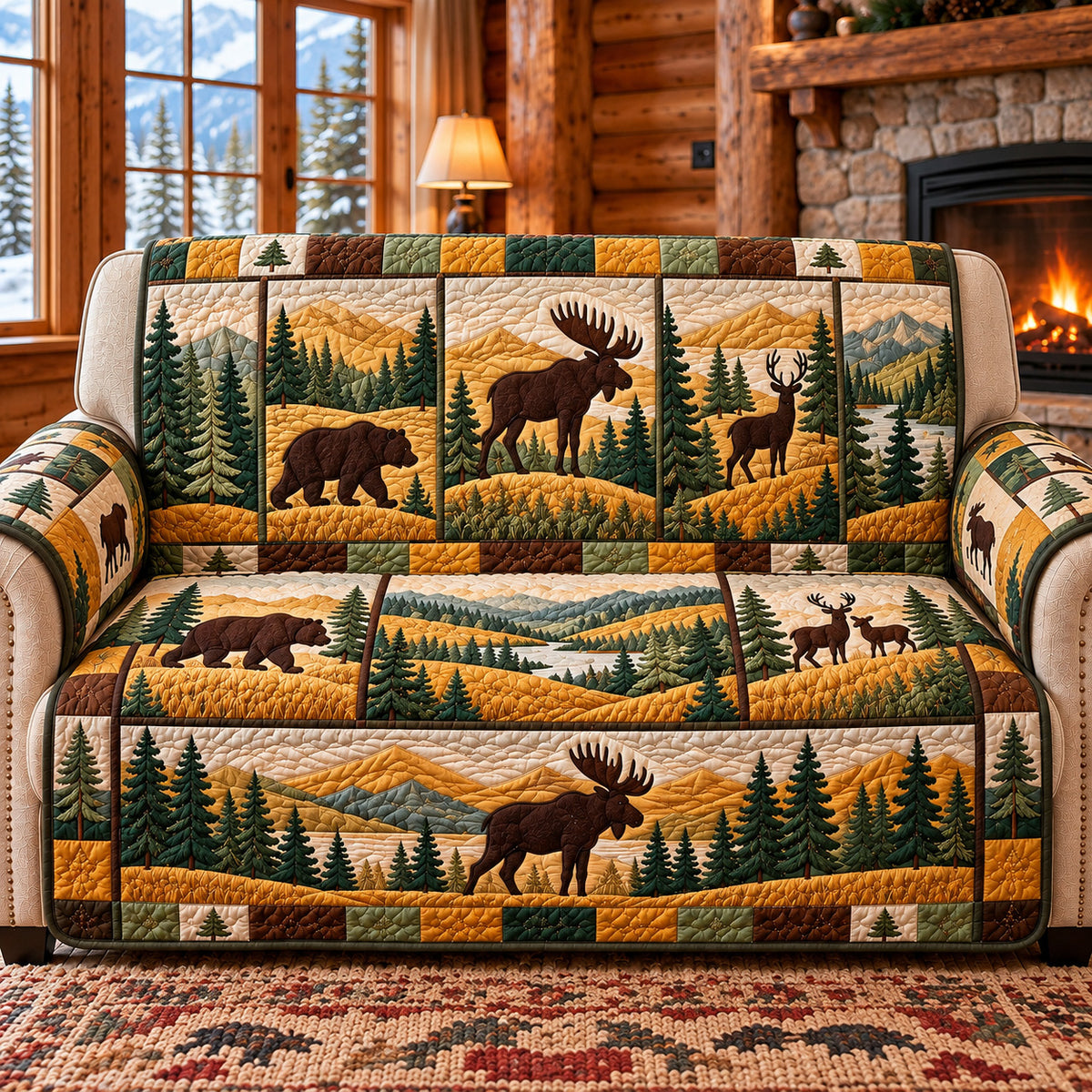 Forest Patchwork Quilted Sofa Cover GFTOTP22354