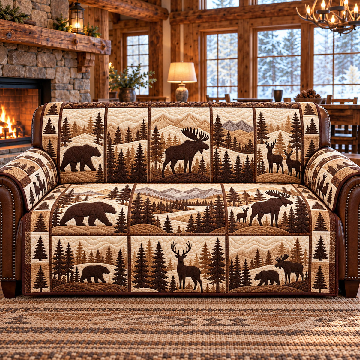 Forest Patchwork Quilted Sofa Cover GFTOTP22356