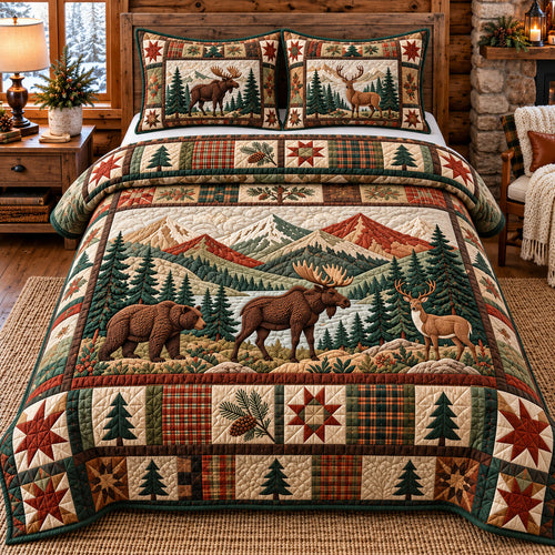 Forest Patchwork 3-Piece Quilted Bedding Set GFTOTP22370