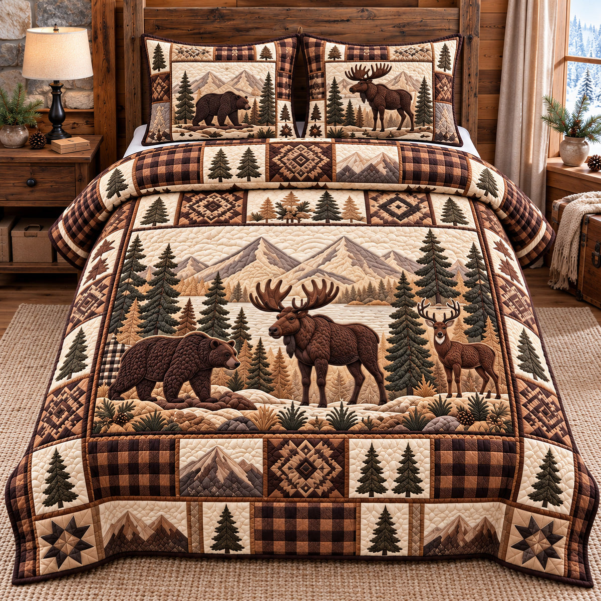 Forest Patchwork 3-Piece Quilted Bedding Set GFTOTP22371