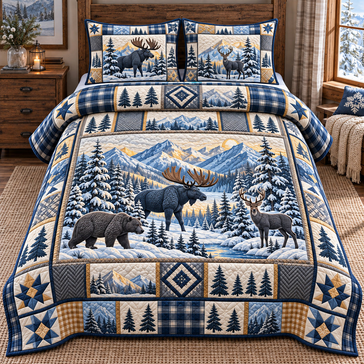 Forest Patchwork 3-Piece Quilted Bedding Set GFTOTP22374