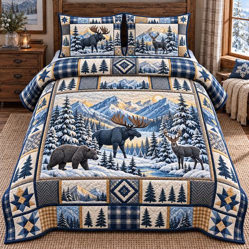 Forest Patchwork 3-Piece Quilted Bedding Set GFTOTP22374