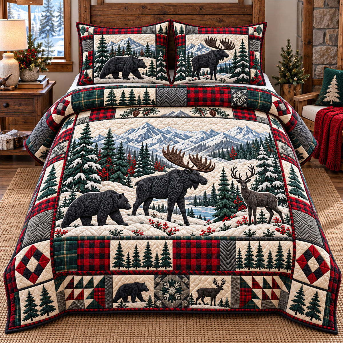 Forest Patchwork 3-Piece Quilted Bedding Set GFTOTP22376