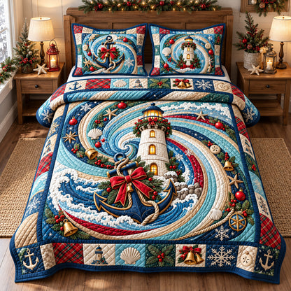 Nautical Holiday Beacon 3-Piece Quilted Bedding Set GFTOTP22380