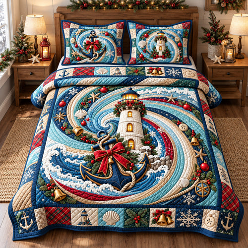 Nautical Holiday Beacon 3-Piece Quilted Bedding Set GFTOTP22380