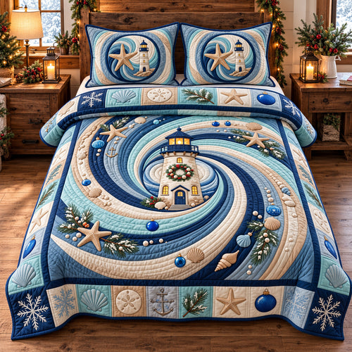 Coastal Winter Lighthouse 3-Piece Quilted Bedding Set GFTOTP22381