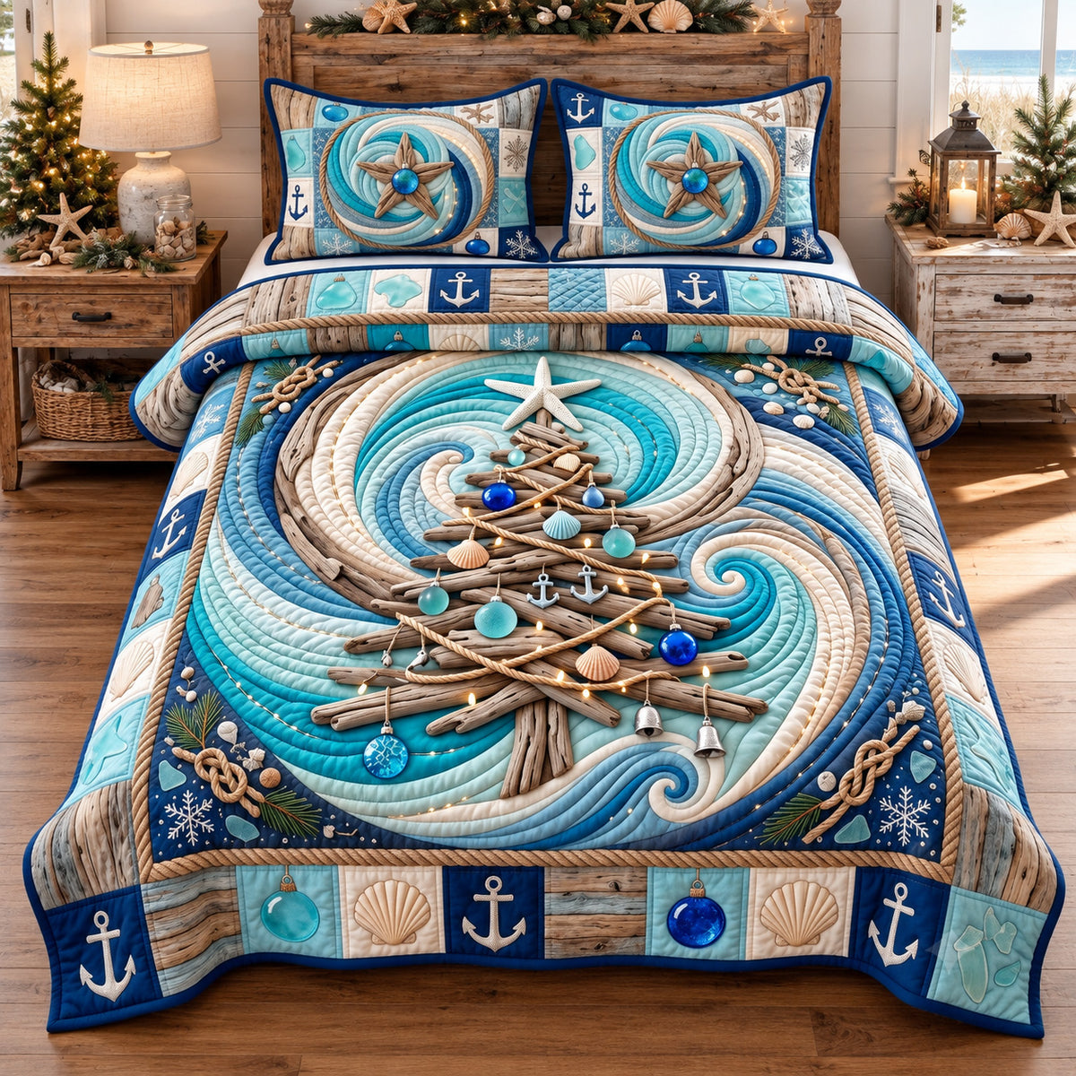 Driftwood Holiday Tree 3-Piece Quilted Bedding Set GFTOTP22383