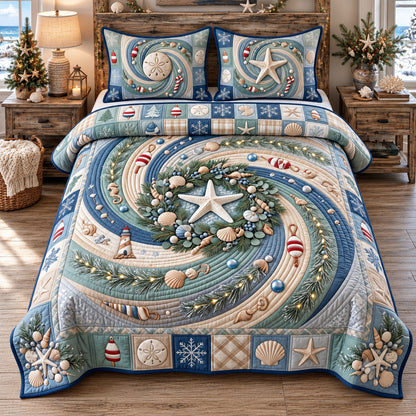 Coastal Seashell Wreath 3-Piece Quilted Bedding Set GFTOTP22384