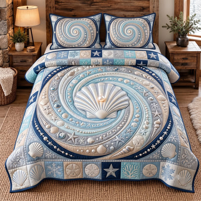 Ocean Pearl Shell 3-Piece Quilted Bedding Set GFTOTP22385