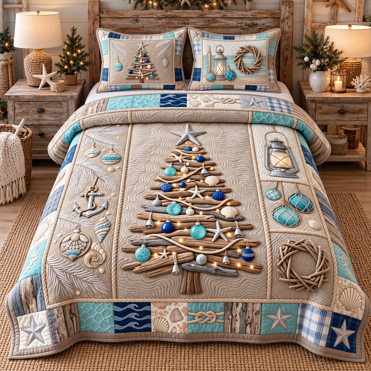 Driftwood Christmas Tree 3-Piece Quilted Bedding Set GFTOTP22387