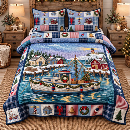 Winter Harbor Boat 3-Piece Quilted Bedding Set GFTOTP22388