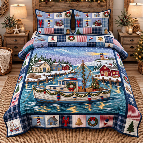 Winter Harbor Boat 3-Piece Quilted Bedding Set GFTOTP22388