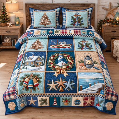 Coastal Holiday Patchwork 3-Piece Quilted Bedding Set GFTOTP22389
