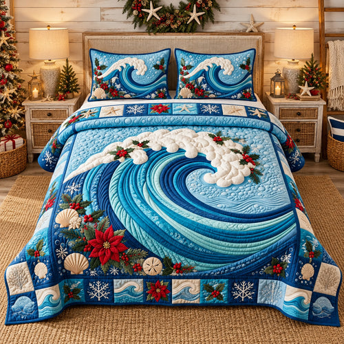 Poinsettia Ocean Wave 3-Piece Quilted Bedding Set GFTOTP22390