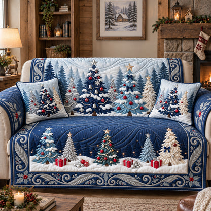 Midnight Snowy Trees Quilted Sofa Cover GFTOTP22392