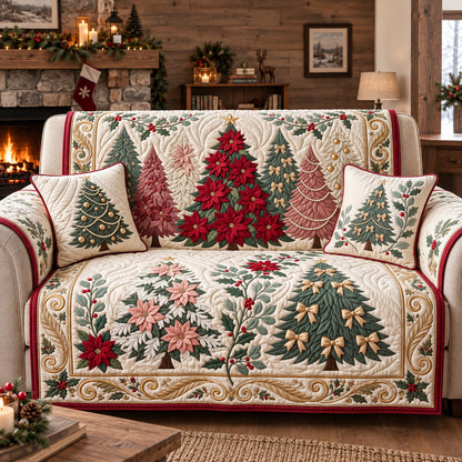 Poinsettia Holiday Trees Quilted Sofa Cover GFTOTP22393