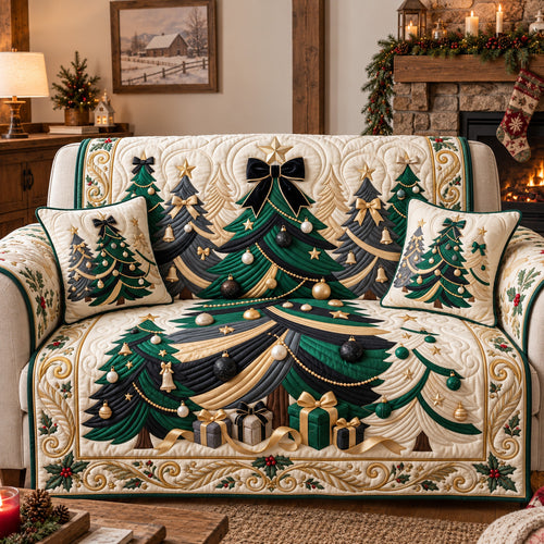 Emerald Festive Trees Quilted Sofa Cover GFTOTP22396