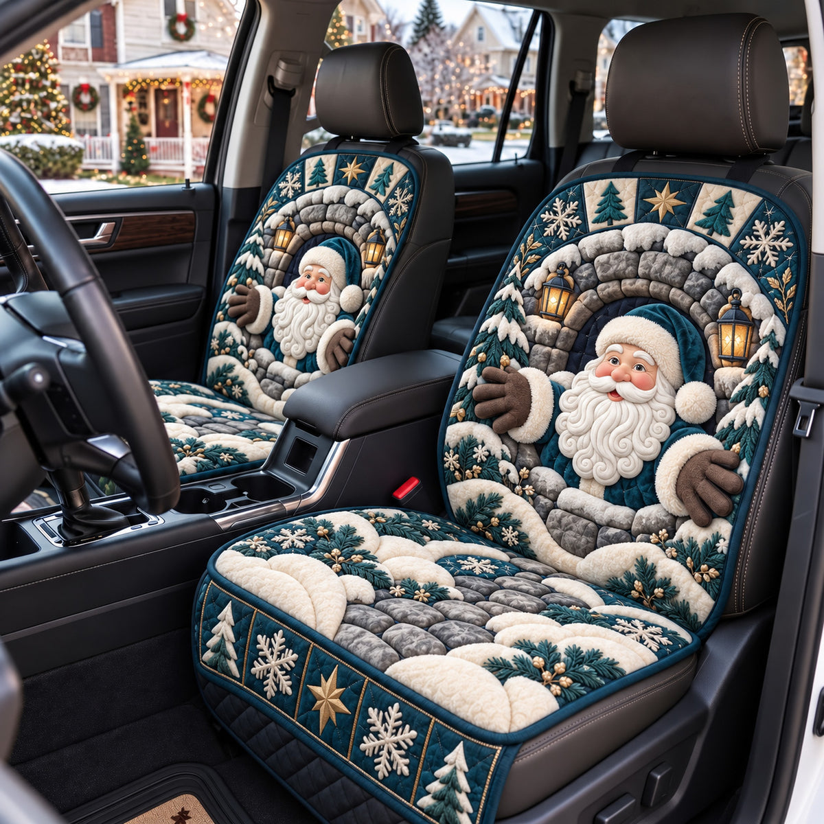 Blue Winter Santa Quilted Car Seat Protector GFTOTP22410