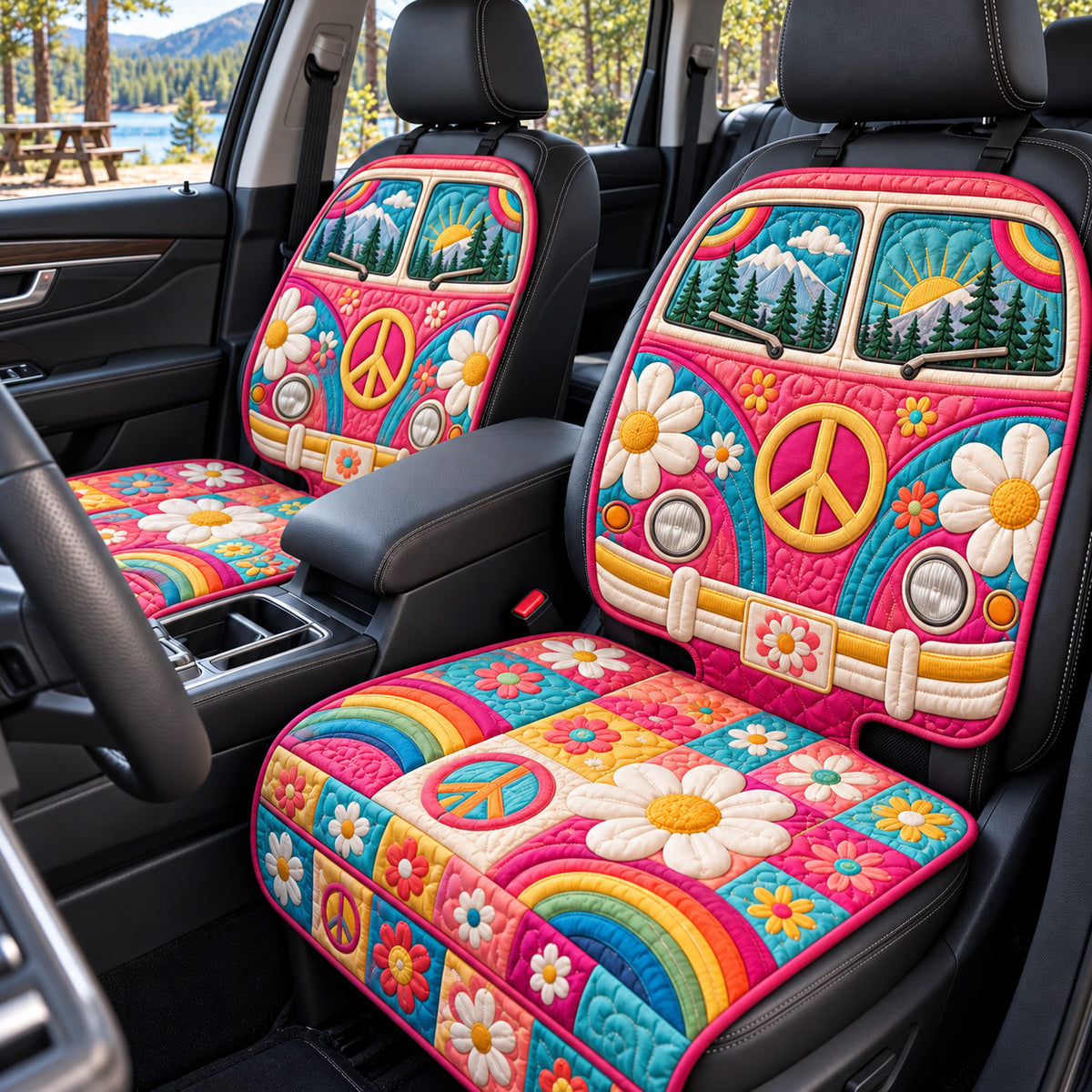 Retro Rainbow Van Quilted Car Seat Protector GFTOTP22417